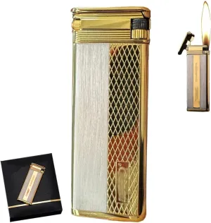 Ultra-Thin Windproof Metal Lighter, Adjustable Size at The Bottom, Inflatable, Reusable, Suitable for Camping Trips, Camping stoves, Outdoor Bonfires, etc.(Gold 2)