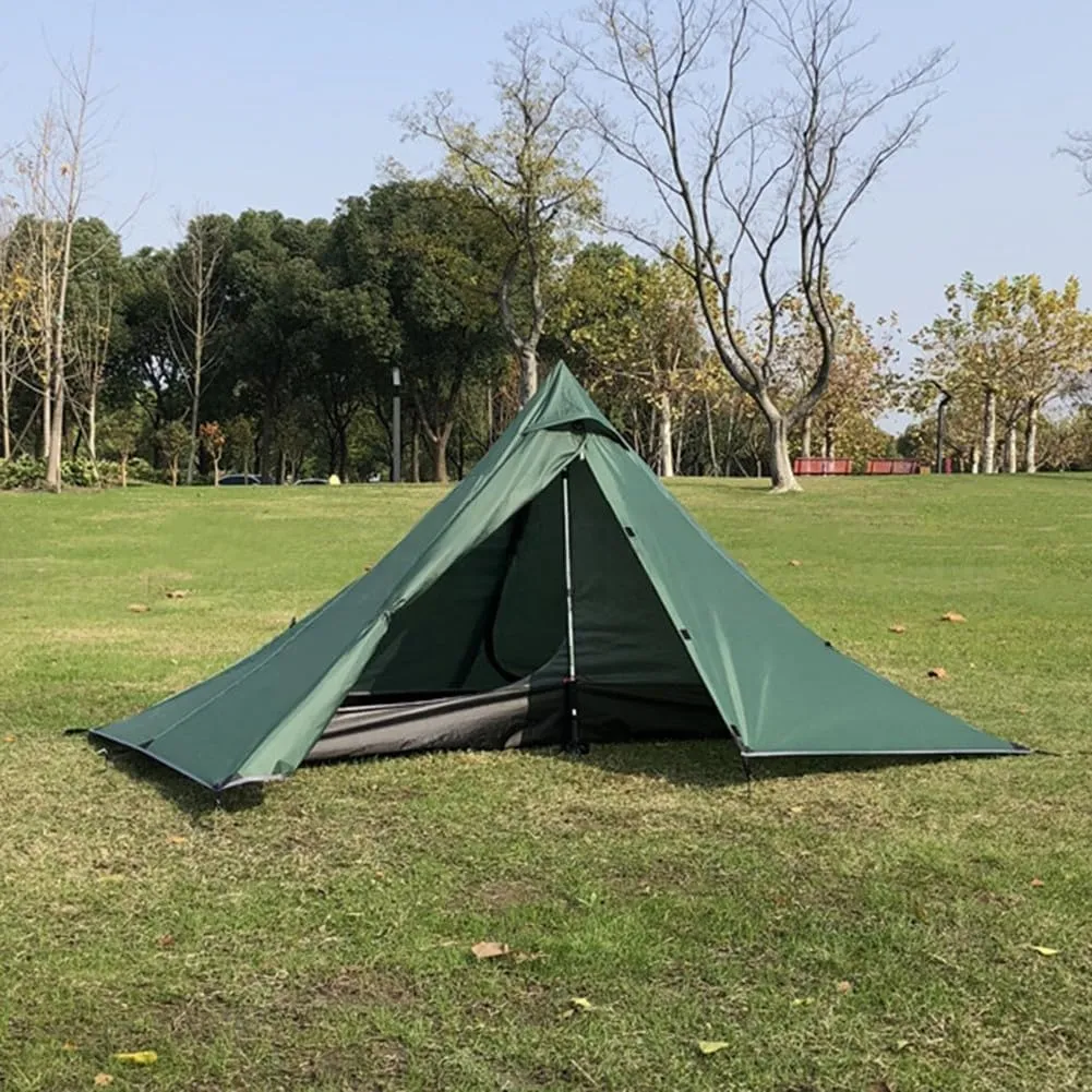 Ultralight Trekking Pole Backpacking Tent, Waterproof Pyramid Single Camping Tent, Windproof 1 Person Shelter With Support Poles For Backpacking Hiking Trekking(Grass Green)