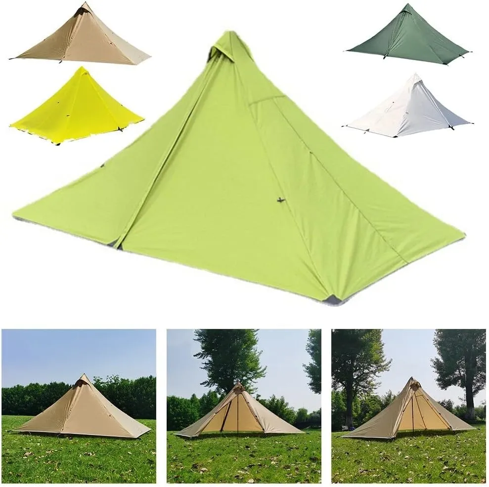 Ultralight Trekking Pole Backpacking Tent, Waterproof Pyramid Single Camping Tent, Windproof 1 Person Shelter With Support Poles For Backpacking Hiking Trekking(Grass Green)