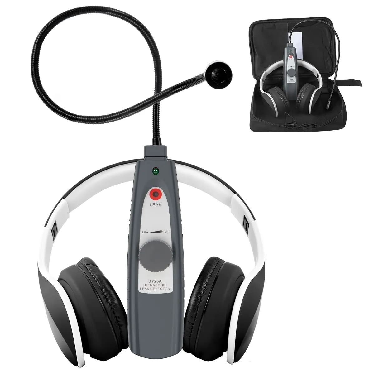 Ultrasonic Leak Detector 40KHz±2KHz Air Leak Detector Sensitivity Adjustable Automotive Stethoscope, Leak Detection Tools with Sound&Light Alarm, Sensitive Sensor,420MM Probe,Foldable Headset,Handbag