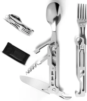 UMEINAC TECH Camping Utensils,7 in 1 Camping Utensil Set Camping Fork Spoon Knife Set Camp Backpacking Utensils Folding Cutlery Set for Travel Hiking