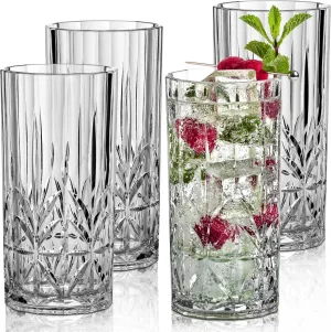 Unbreakable Plastic Drinking Water Tumblers, Dishwasher Safe 100% Tritan Glasses, BPA-Free Shatterproof Outdoor Highball Drinkware, 18 oz, Set of 4