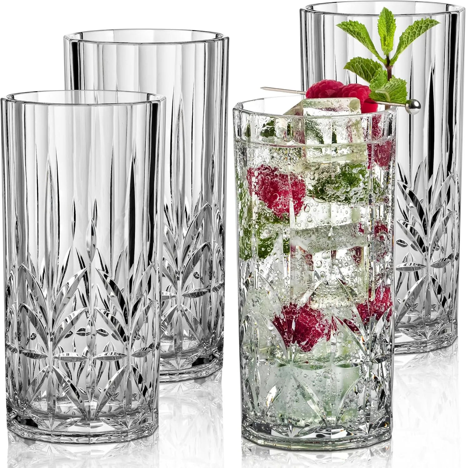 Unbreakable Plastic Drinking Water Tumblers, Dishwasher Safe 100% Tritan Glasses, BPA-Free Shatterproof Outdoor Highball Drinkware, 18 oz, Set of 4