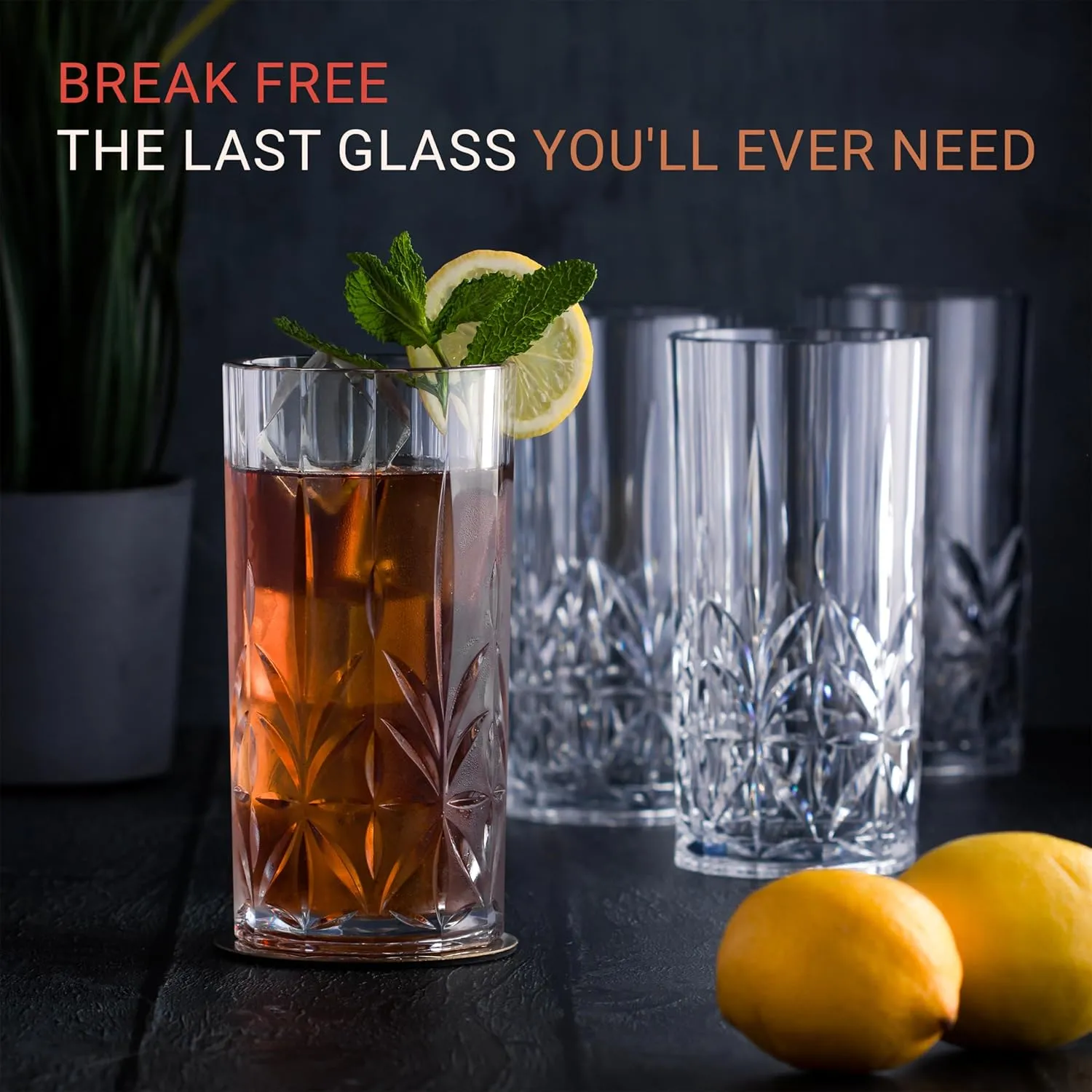 Unbreakable Plastic Drinking Water Tumblers, Dishwasher Safe 100% Tritan Glasses, BPA-Free Shatterproof Outdoor Highball Drinkware, 18 oz, Set of 4