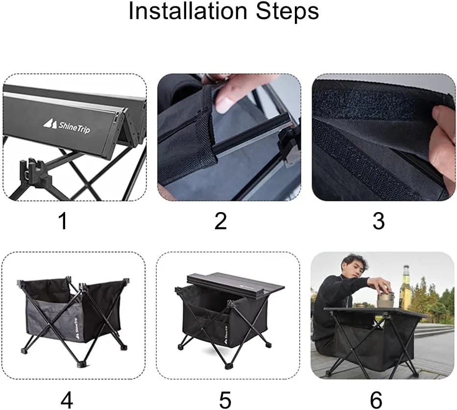UNISTRENGH Portable Camping Table with Carrying Bag Lightweight Aluminum Alloy Foldable Tabletop for Outdoor Hunting Cooking Picnic BBQ (Small-16.14''L x13.78''W x11.81''H, Black with Storage Bag)
