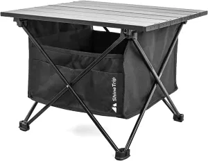 UNISTRENGH Portable Camping Table with Carrying Bag Lightweight Aluminum Alloy Foldable Tabletop for Outdoor Hunting Cooking Picnic BBQ (Small-16.14''L x13.78''W x11.81''H, Black with Storage Bag)