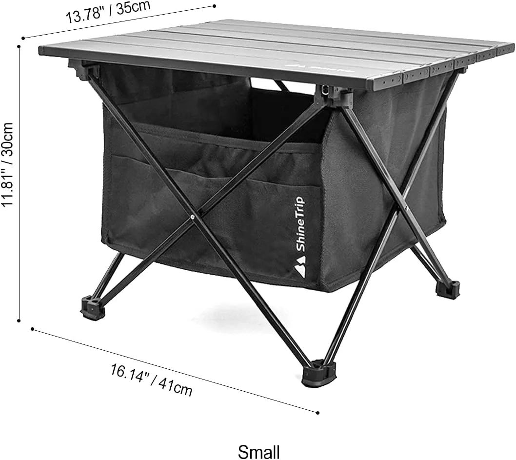 UNISTRENGH Portable Camping Table with Carrying Bag Lightweight Aluminum Alloy Foldable Tabletop for Outdoor Hunting Cooking Picnic BBQ (Small-16.14''L x13.78''W x11.81''H, Black with Storage Bag)
