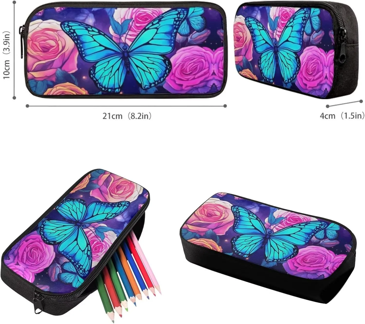 Upetstory 4 IN 1 Butterfly Backpack Kids Backpacks for Girls Lunch Bags 6-8 10-12 14-16 Girly Teen School Bag for Elementary Kindergarten Preschool Bookbag Back to School Gifts Pencil Case