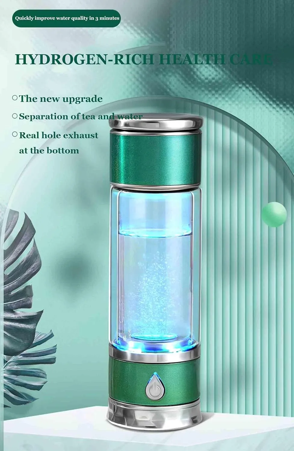 Upgraded Hydrogen Water Bottle, PEM SPE Technology, Hydrogen Rich Water Glass Health Cup, 1600PPB High Concentration, Portable Hydrogen Water Ionizer Machine