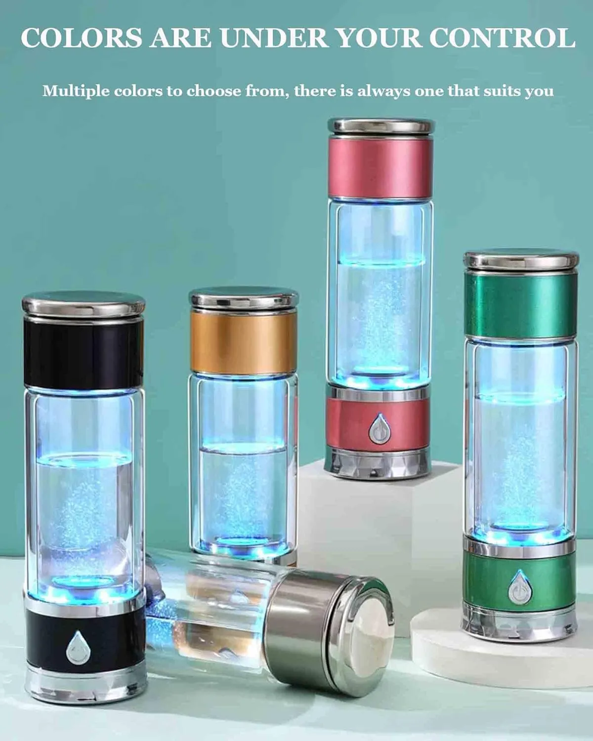 Upgraded Hydrogen Water Bottle, PEM SPE Technology, Hydrogen Rich Water Glass Health Cup, 1600PPB High Concentration, Portable Hydrogen Water Ionizer Machine