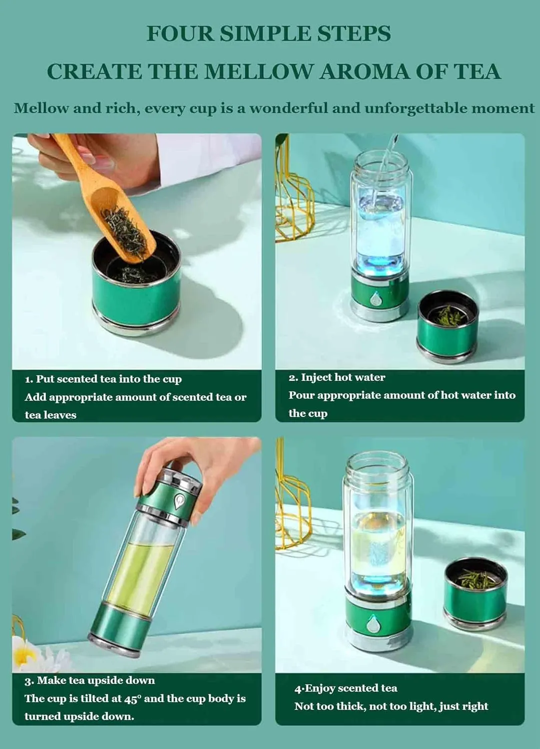 Upgraded Hydrogen Water Bottle, PEM SPE Technology, Hydrogen Rich Water Glass Health Cup, 1600PPB High Concentration, Portable Hydrogen Water Ionizer Machine