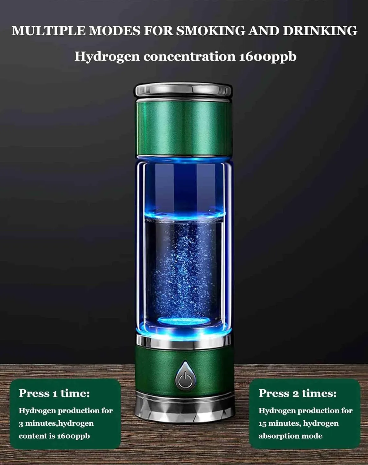 Upgraded Hydrogen Water Bottle, PEM SPE Technology, Hydrogen Rich Water Glass Health Cup, 1600PPB High Concentration, Portable Hydrogen Water Ionizer Machine