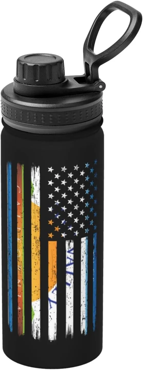 US And Flag Of Simi Valley, California Water Bottle 18OZ Stainless Steel Insulated Water Bottles With Spout Lid Sports Keep Cold and Hot Water Bottle For Biking Hiking