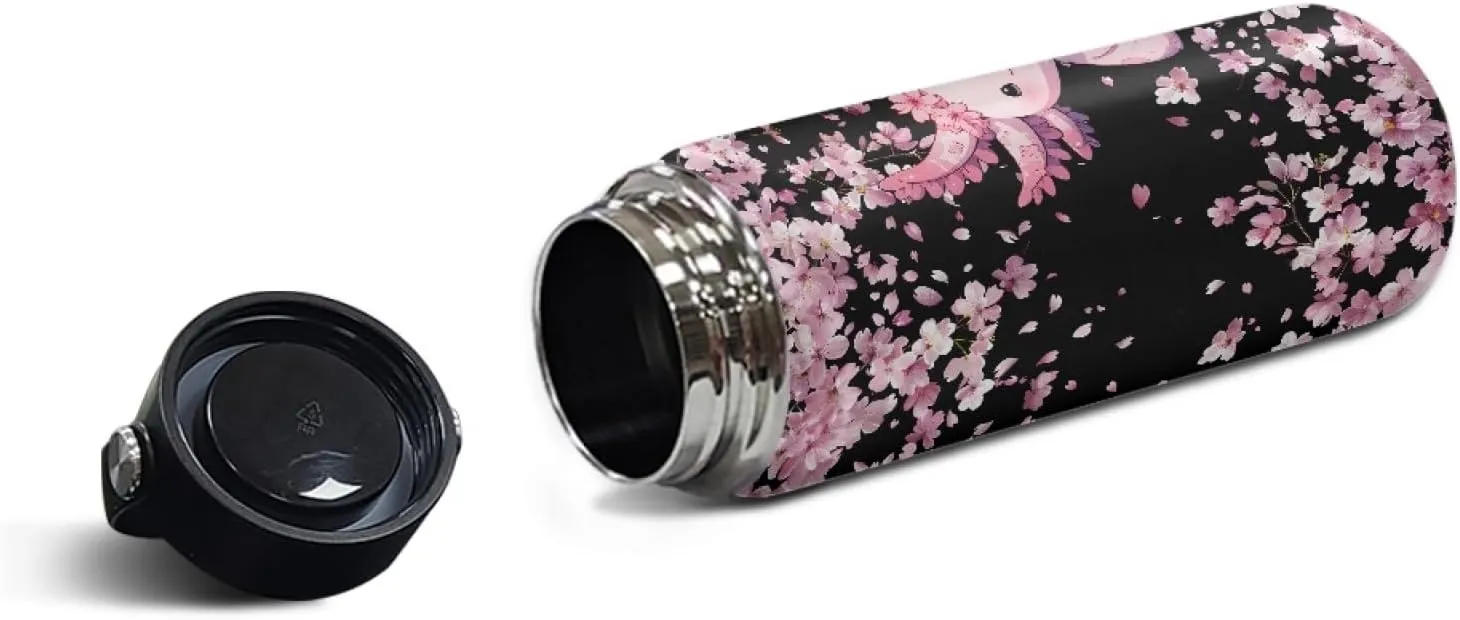 Vacuum Flask Water Bottle Vacuum Flask for Tea and Coffee Axolotl Cherry Blossom Insulated Stainless Steel Water Bottle for Keep Beverage Tea Coffee Hot
