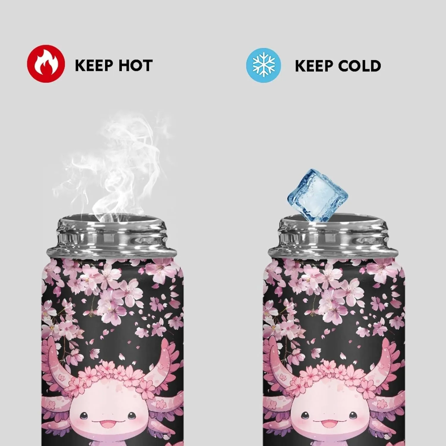 Vacuum Flask Water Bottle Vacuum Flask for Tea and Coffee Axolotl Cherry Blossom Insulated Stainless Steel Water Bottle for Keep Beverage Tea Coffee Hot