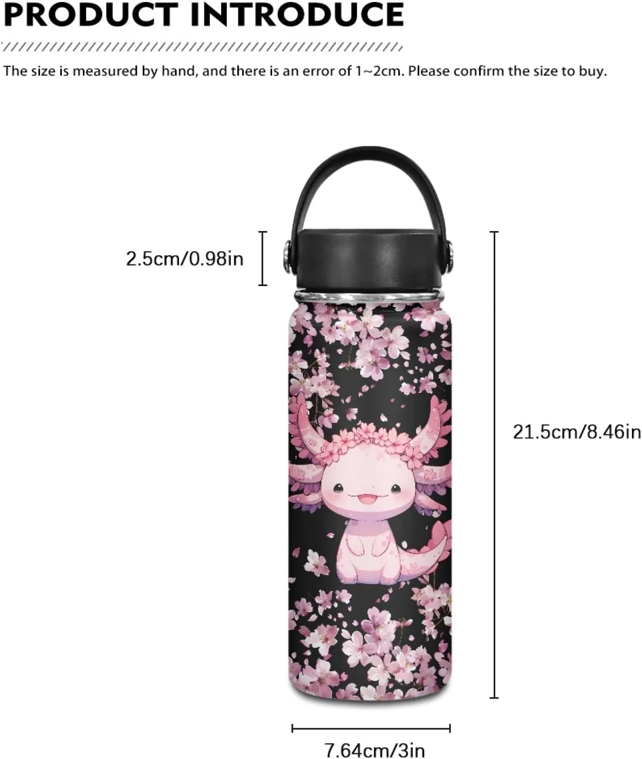 Vacuum Flask Water Bottle Vacuum Flask for Tea and Coffee Axolotl Cherry Blossom Insulated Stainless Steel Water Bottle for Keep Beverage Tea Coffee Hot