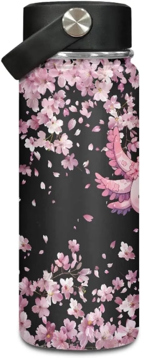 Vacuum Flask Water Bottle Vacuum Flask for Tea and Coffee Axolotl Cherry Blossom Insulated Stainless Steel Water Bottle for Keep Beverage Tea Coffee Hot