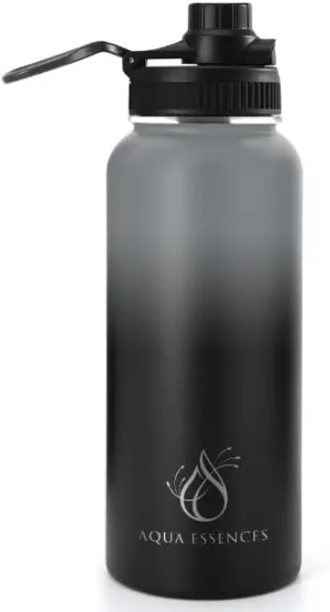 Vacuum Insulated Stainless Steel Water Bottle 32 oz With Wide Mouth And Bounce Lid BPA Free 24 Hours Cold And 12 Hours Hot (Ombre: Grey/Black)