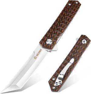 VALKNUT Tanto Folding Pocket Knife D2 Steel Knives for Men, Flipper Opening Japanese Tanto Knife