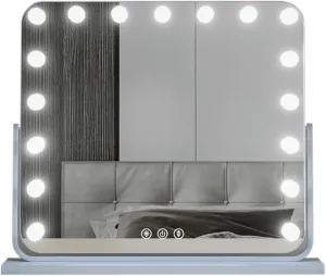 Vanity Mirror With Lights, 360°Rotation Vanity Mirror, Desk Mirror with Dimmable Brightness, Rechargeable Lighted Makeup Mirror, Vanity Mirror With 3 Color Light, White, Black, Smart Touch Control(Whi