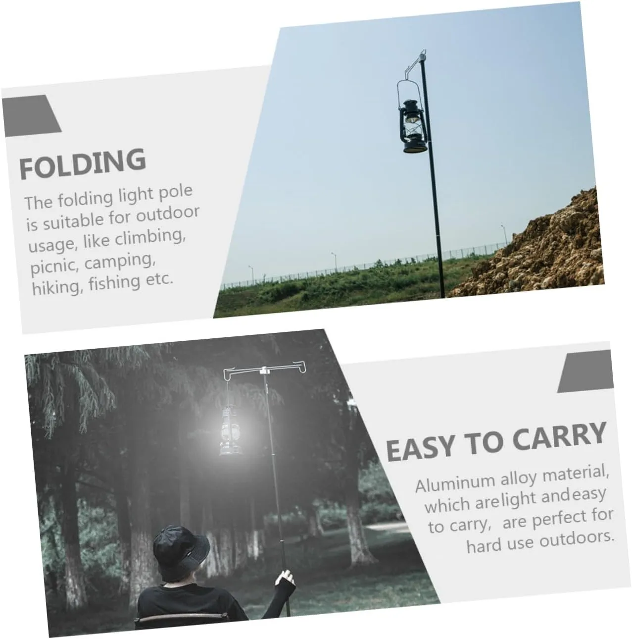 VANZACK 2 Sets Outdoor Portable Camping Light Pole Brackets Lantern Holder Collapsible Stand for Hiking Picnic BBQ