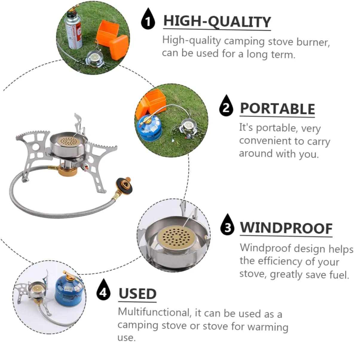 VANZACK 2pcs Windproof Camping Stove Burner High-temperature Resistant One-step Ignition Lightweight for Hiking