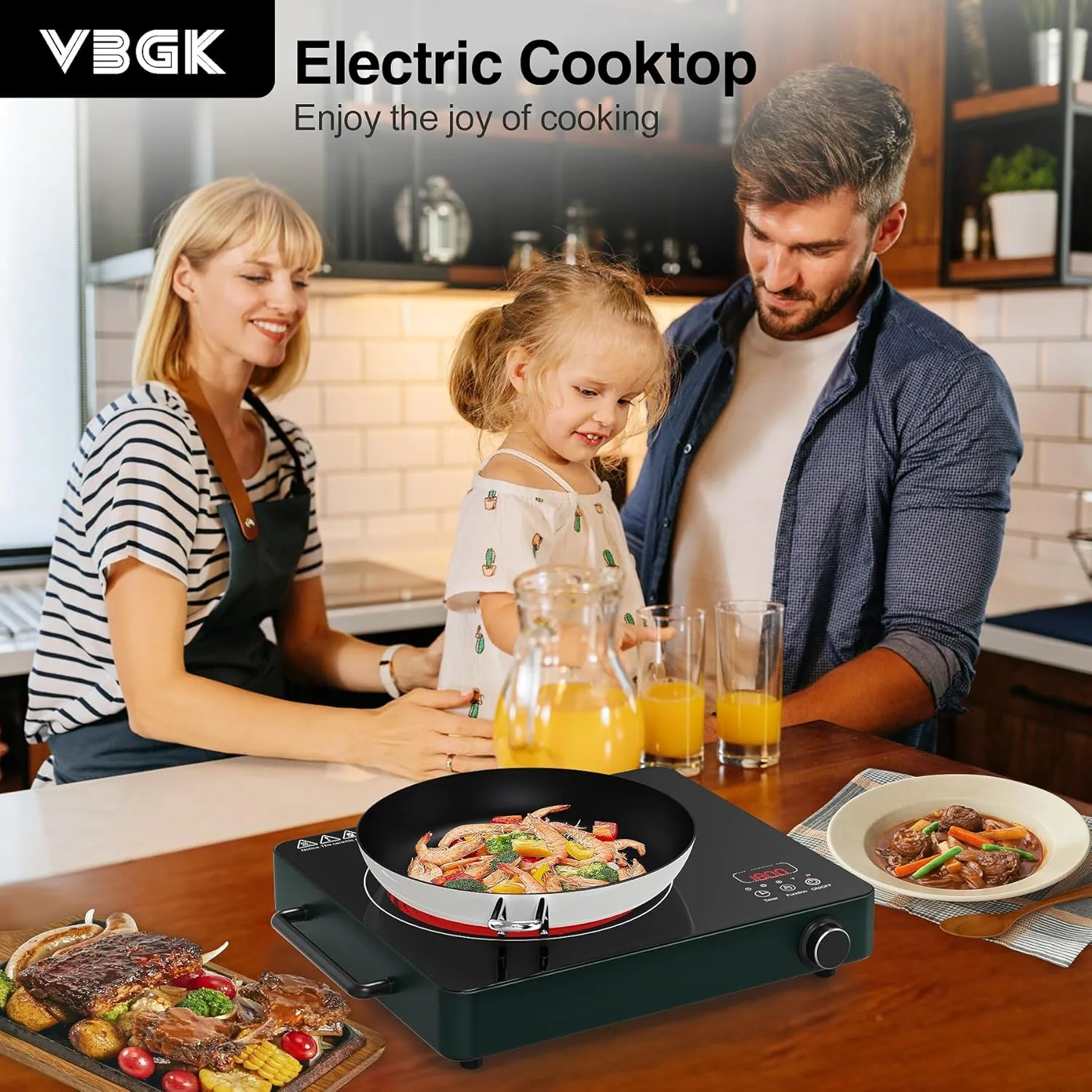 VBGK Electric Cooktop, 1800W Single Burner Induction Cooktop with 9 Power Levels, Timer and Knob Control, 110-120V