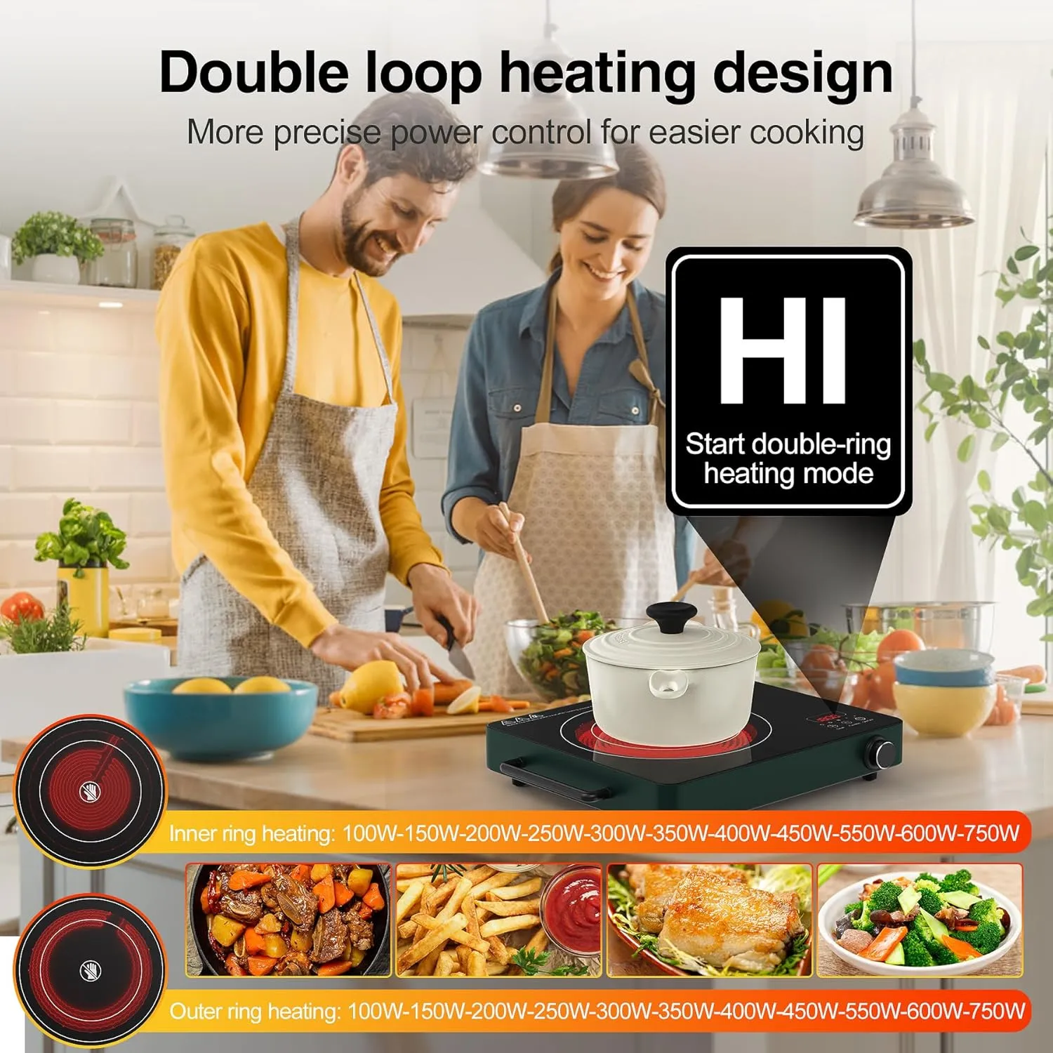 VBGK Electric Cooktop, 1800W Single Burner Induction Cooktop with 9 Power Levels, Timer and Knob Control, 110-120V