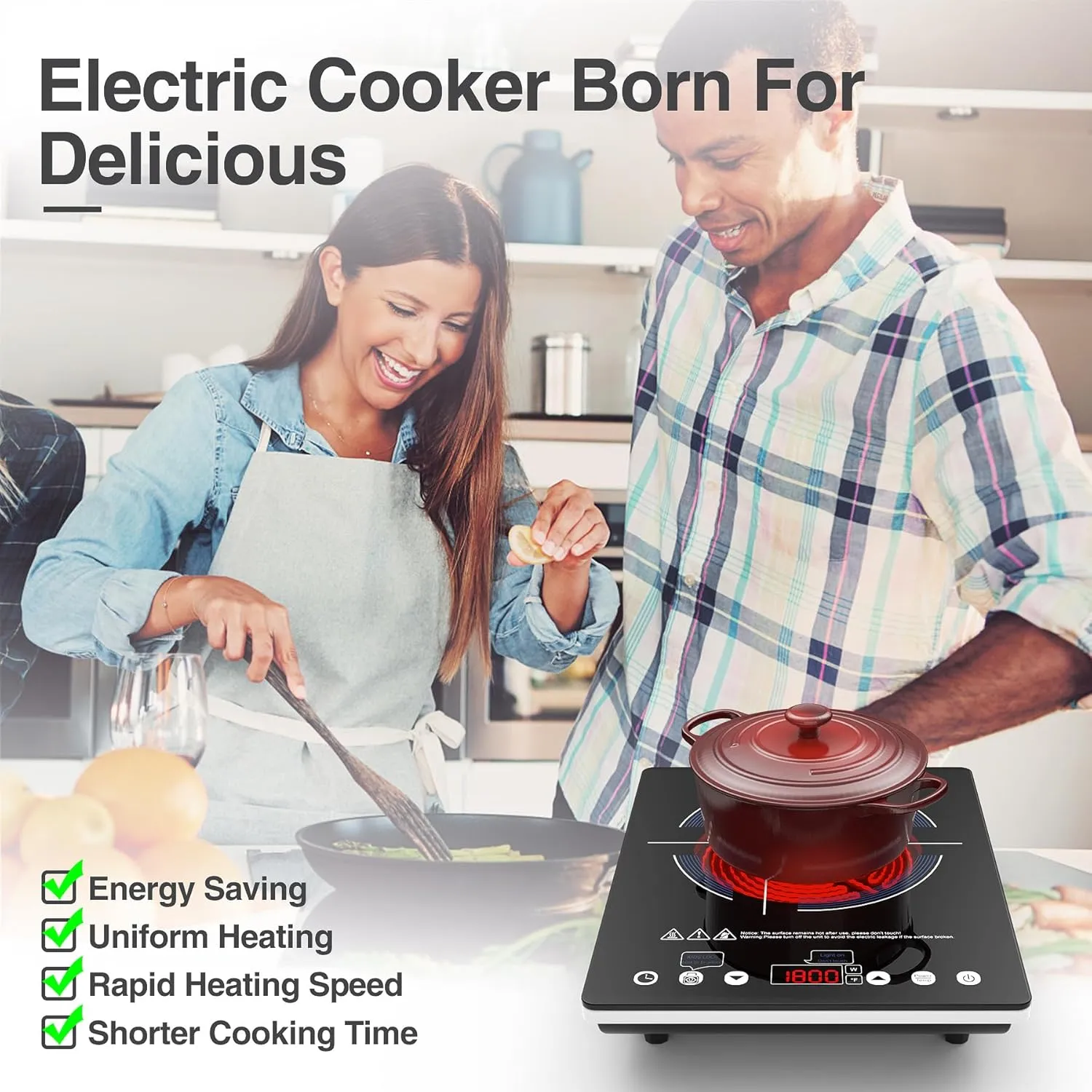 VBGK Electric Cooktop,110V Electric Stove Top,Single Burner LED Touch Control,9 Power Levels, Kids Lock &Timer,Overheat Protection,1800W Portable Induction Cooktop.