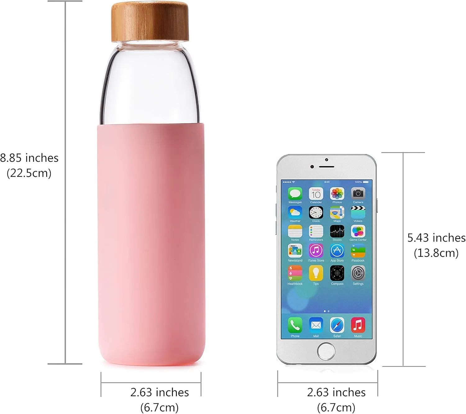 veegoal 18 Oz Borosilicate Glass Water Bottles with Bamboo Lid, BPA-FREE, Non-Slip Silicone Sleeve, and Stainless Steel Leak Proof Lid - Reusable Glass Bottle for Men and Women