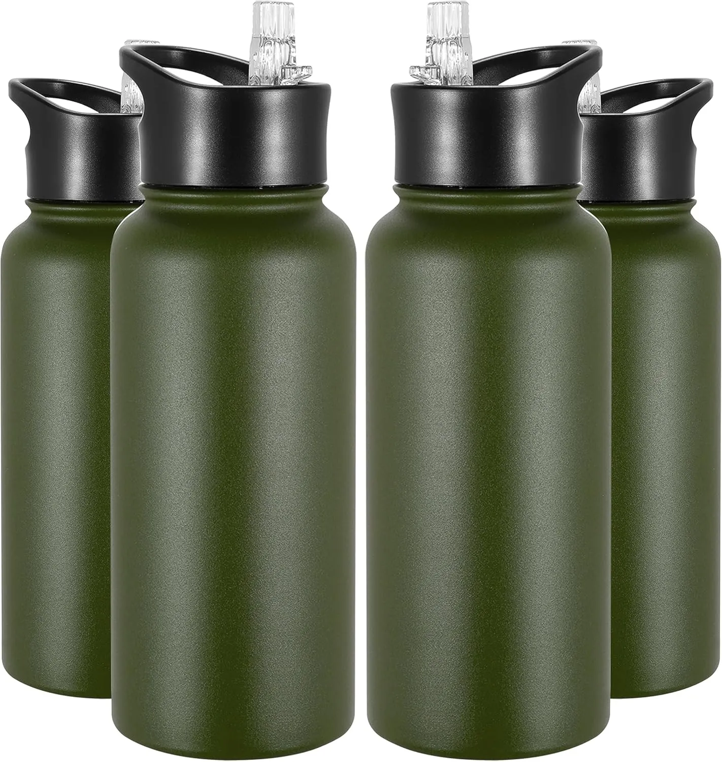 VEGOND 32 oz Insulated Water Bottle Bulk Stainless Steel Metal Water Bottles with Leak Proof Straw Lid & Spout Lid, Wide Mouth Double Walled Vacuum Travel Sports Bottle, 4 Pack