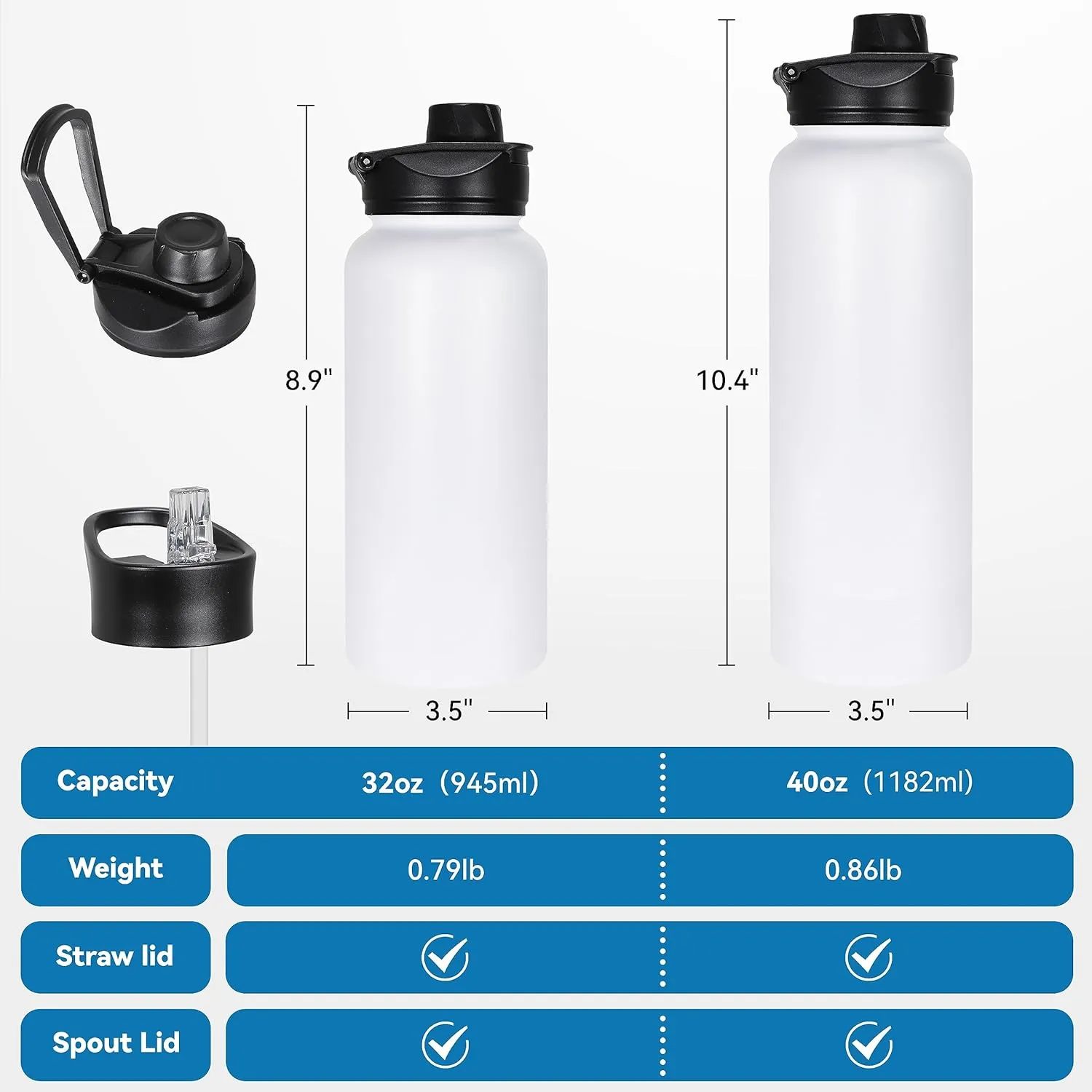 VEGOND 32 oz Insulated Water Bottle Bulk Stainless Steel Metal Water Bottles with Leak Proof Straw Lid & Spout Lid, Wide Mouth Double Walled Vacuum Travel Sports Bottle, 8 Pack