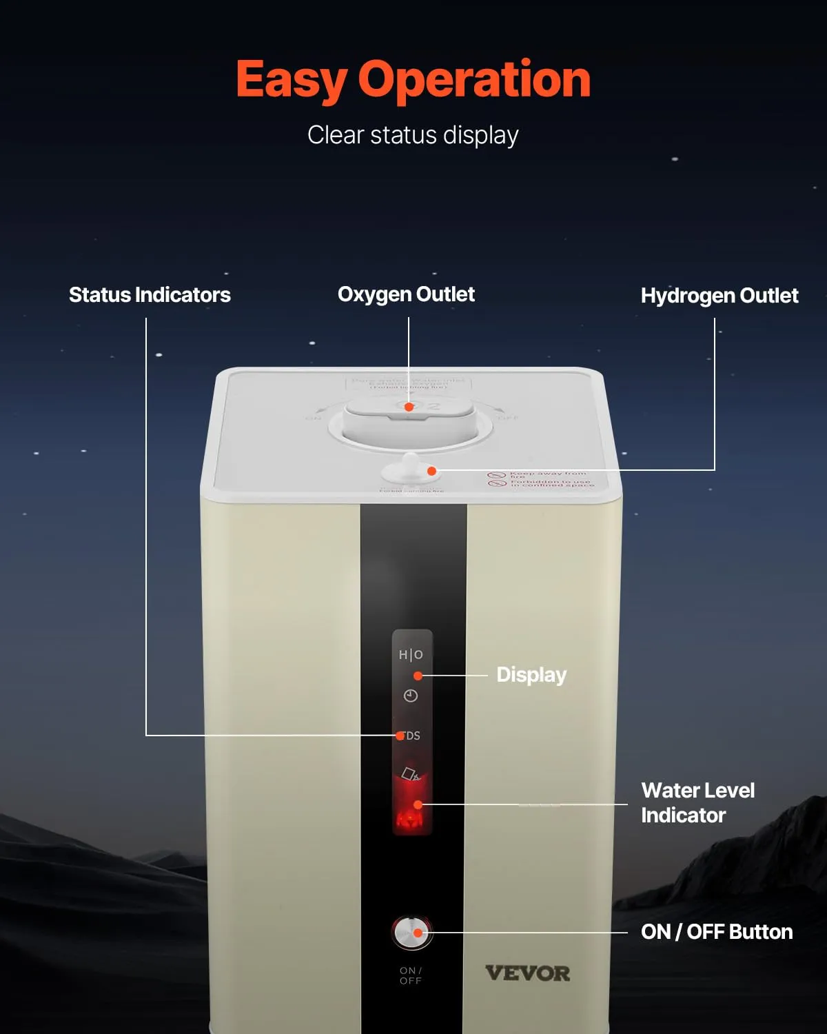 VEVOR Hydrogen Inhalation Machine, 99.99% High Purity Hydrogen Inhaler, HO-Separated 225ml/min (150 H 75 O) Dual Port Hydrogen Oxygen Inhaler, Hydrogen-Rich Water Generator for Home Travel