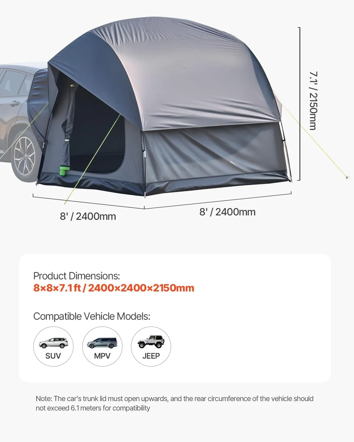 VEVOR Pickup Truck Tent/SUV Tent for Camping, Waterproof PU2000mm Sleeping Truck Bed Tent, Pickup Tent Design for 2-3 Person, SUV Tent Design for 5-8 Person
