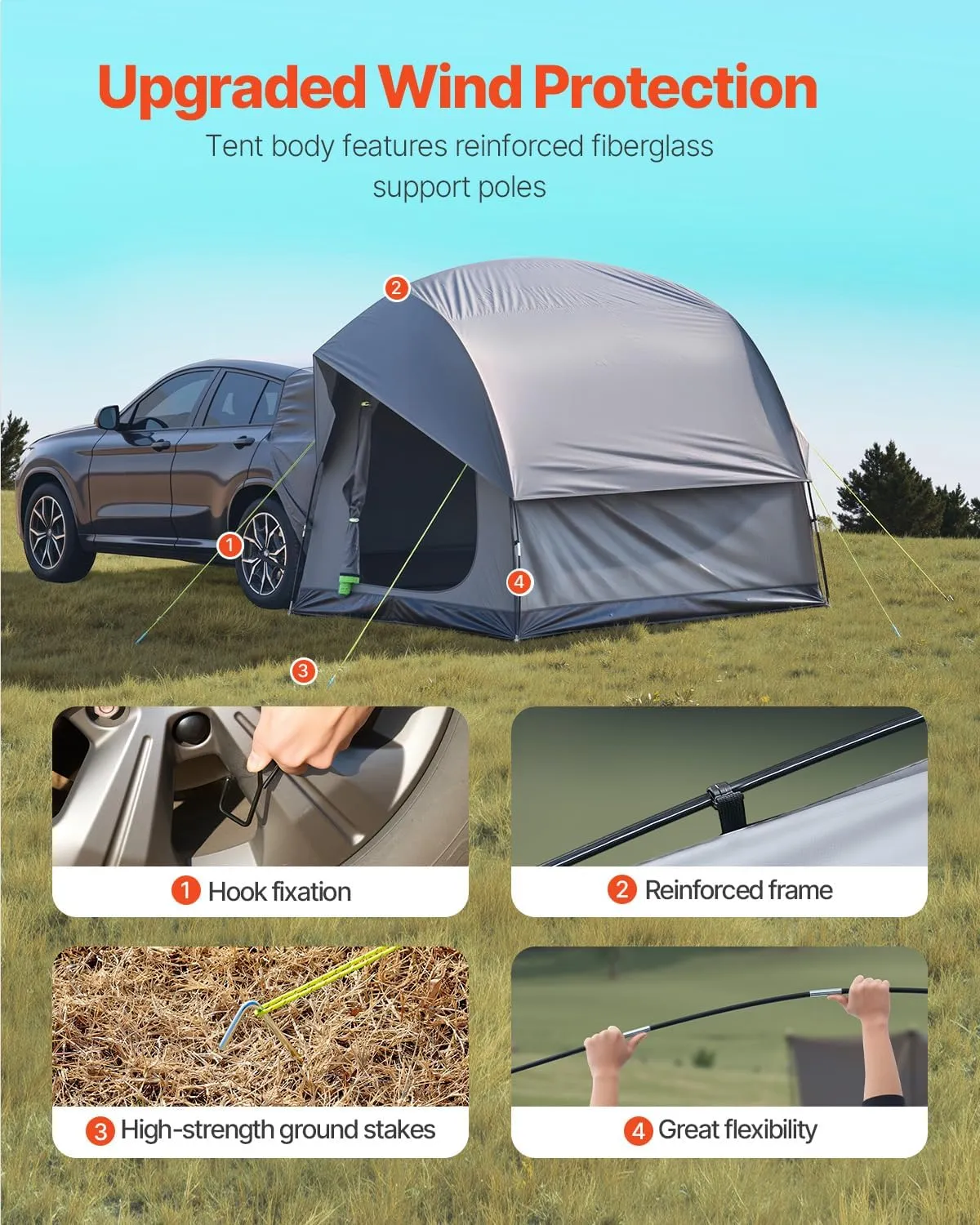 VEVOR Pickup Truck Tent/SUV Tent for Camping, Waterproof PU2000mm Sleeping Truck Bed Tent, Pickup Tent Design for 2-3 Person, SUV Tent Design for 5-8 Person