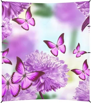 Vibrant Purple Butterflies Floral Beach Tent Canopy Outdoor Sun Shade Patio Outside Sand Camping Sun Shelter Sunshade with Anchor Poles Easy up 9.2 × 10.5 FT