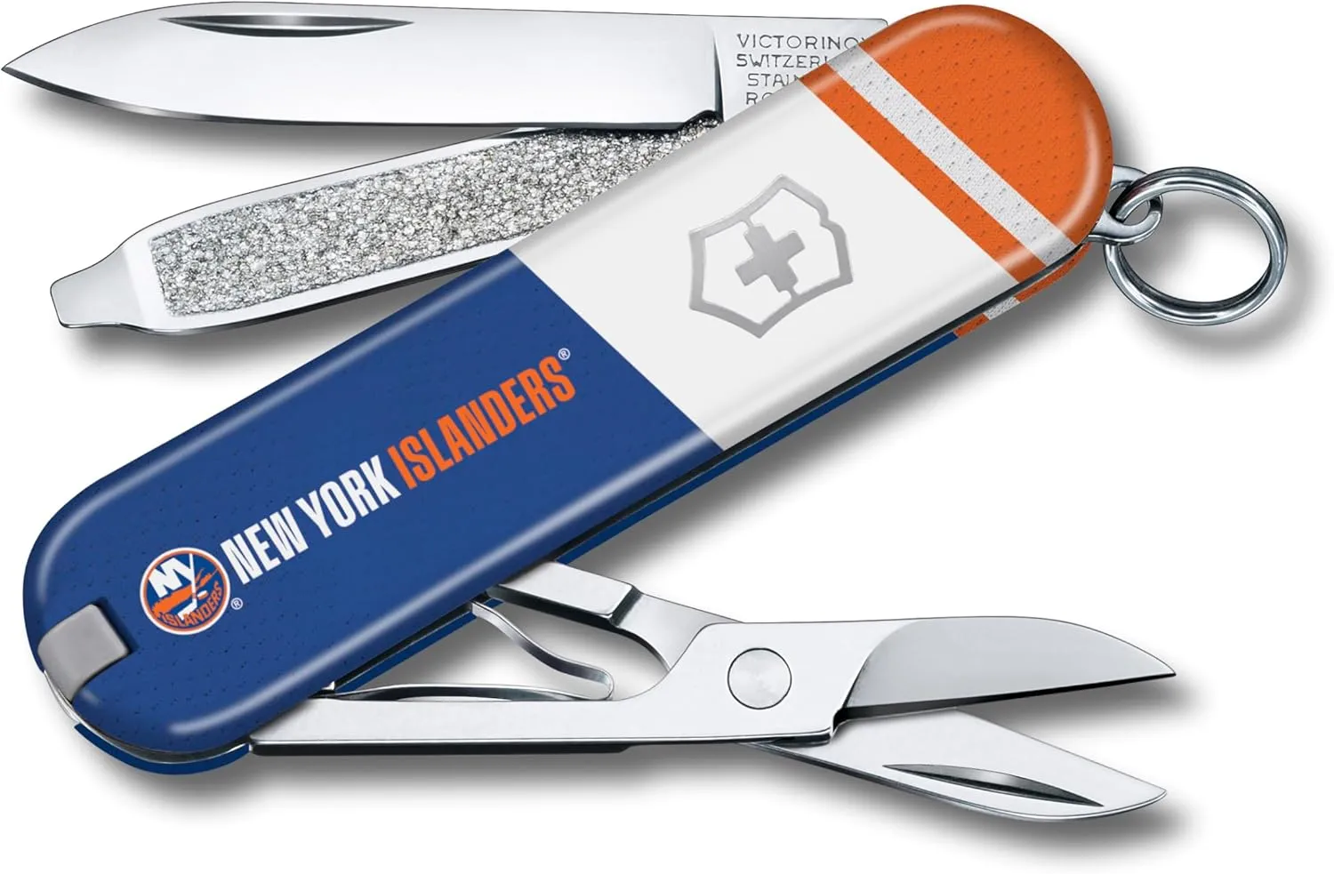 Victorinox Classic SD Swiss Army Knife – Compact 7 Function Swiss Made Pocket Knife with Small Blade, Screwdriver and Key Ring – New York Islanders