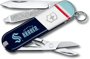 Victorinox Classic SD Swiss Army Knife – Compact 7 Function Swiss Made Pocket Knife with Small Blade, Screwdriver and Key Ring – Seattle Kraken