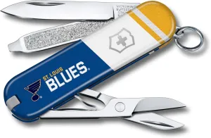 Victorinox Classic SD Swiss Army Knife – Compact 7 Function Swiss Made Pocket Knife with Small Blade, Screwdriver and Key Ring – St. Louis Blues