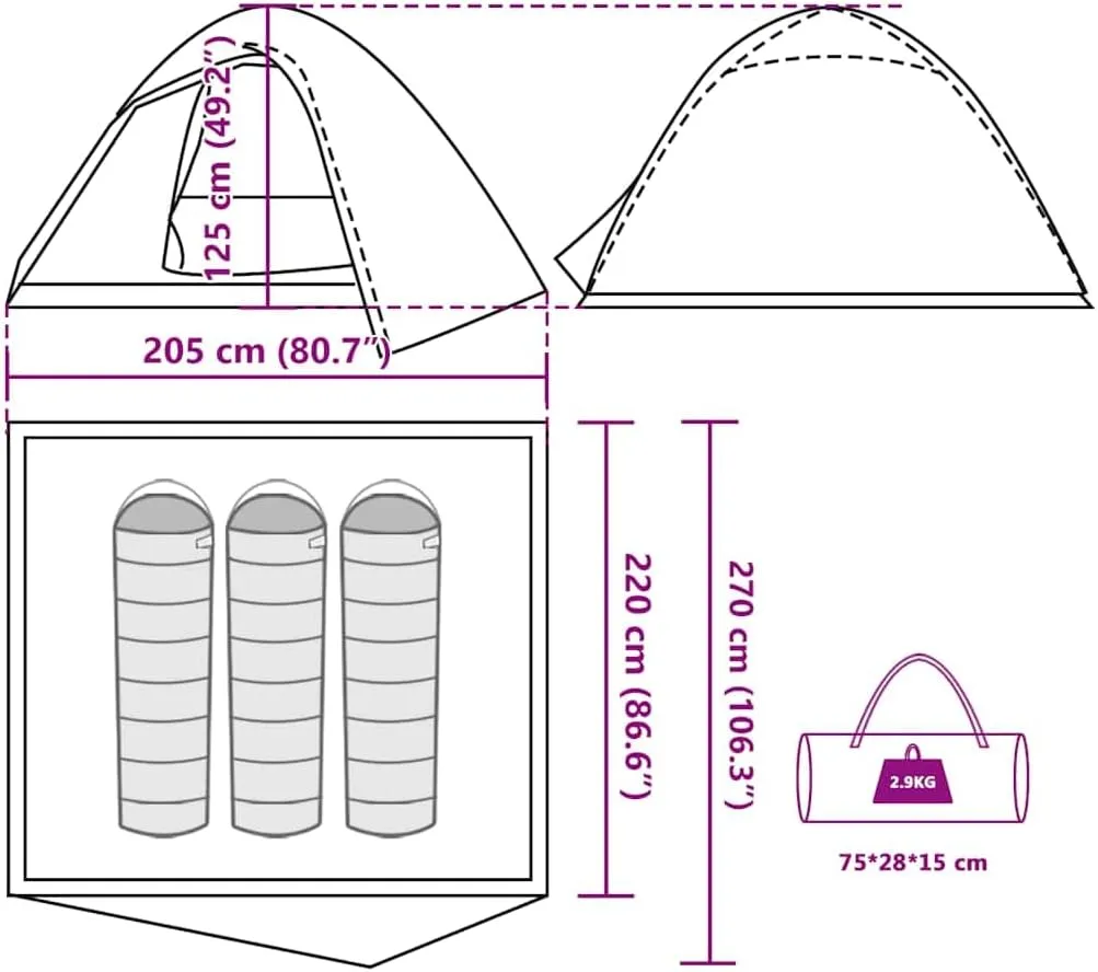 vidaXL Camping Tent Dome 2-Person Olive Green Waterproof
