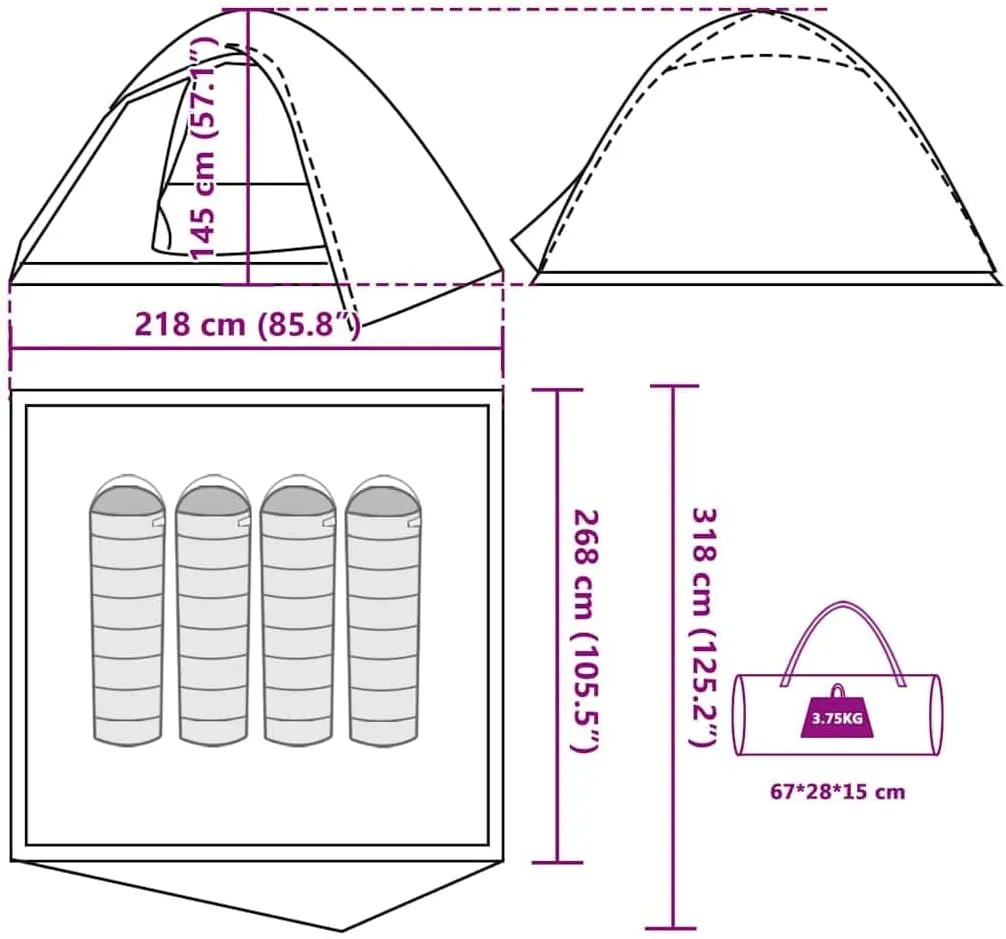 vidaXL Camping Tent Dome 2-Person Olive Green Waterproof