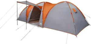 vidaXL Family Tent Dome 8-Person Grey/Orange Waterproof Camping Shelter with 2 Bedrooms and E-Port