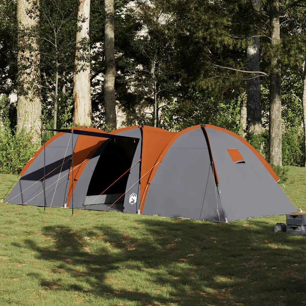 vidaXL Family Tent Dome 8-Person Grey/Orange Waterproof Camping Shelter with 2 Bedrooms and E-Port