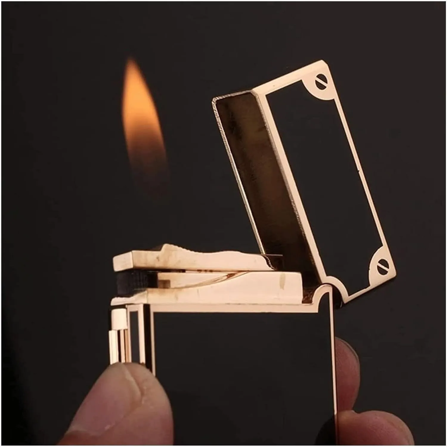 Vintage butane lighter, metal flip soft flame lighter, old-fashioned side-slide grinding wheel ignition lighter, butane refillable lighter(C)
