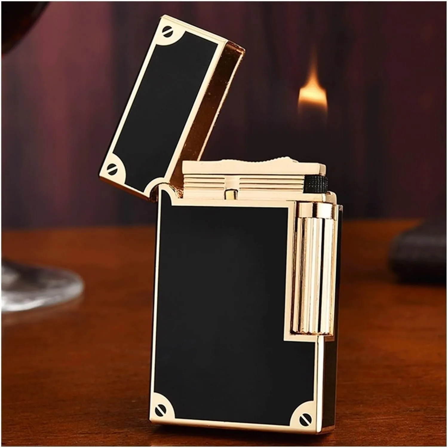 Vintage butane lighter, metal flip soft flame lighter, old-fashioned side-slide grinding wheel ignition lighter, butane refillable lighter(C)