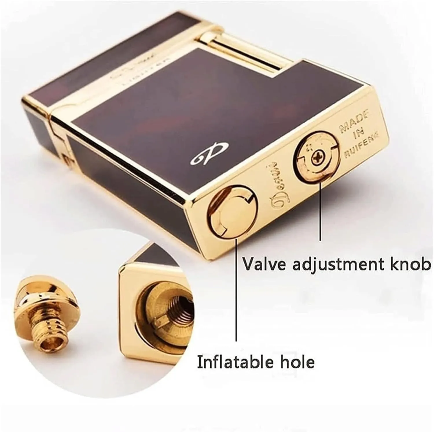 Vintage butane lighter, metal flip soft flame lighter, old-fashioned side-slide grinding wheel ignition lighter, butane refillable lighter(C)