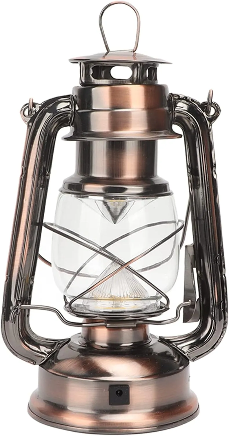 Vintage Camping Lantern 24h Battery Life USB Charging Detachable Glass Lampshade Silver Outdoor Camping Lantern with Hook for Travel