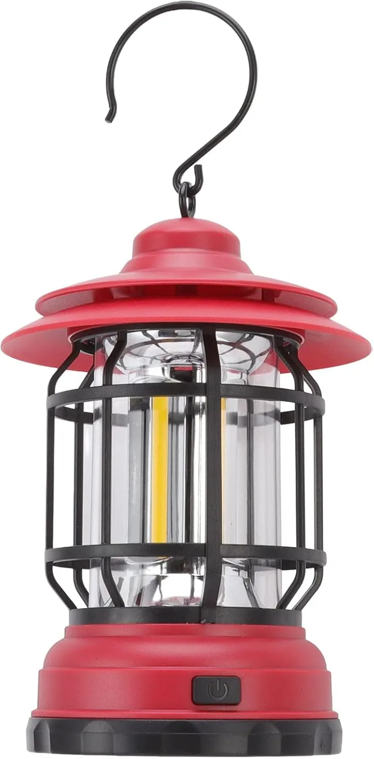 Vintage Camping Lantern,Portable LED Camping Tent Lantern Outdoor Retro Hanging Classic LED Lantern Rechargeable Camping Railroad Lantern(Red)