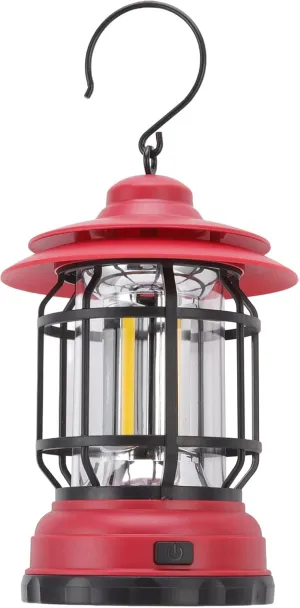 Vintage Camping Lantern,Portable LED Camping Tent Lantern Outdoor Retro Hanging Classic LED Lantern Rechargeable Camping Railroad Lantern(Red)