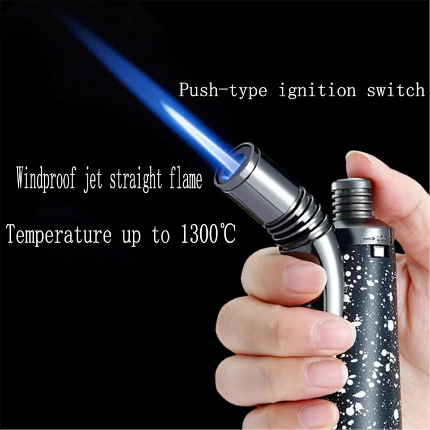 Vintage Metal Multi-Function Lighter with Safety Lock, Windproof Jet Flame Butane Lighter, Adjustable Flame, Refillable Gas Portable Lighter (No Fuel) Black(Silver)
